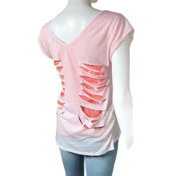 Nollie Lace Contrast Destructed Knit Tee NWT - Picture 6 of 9